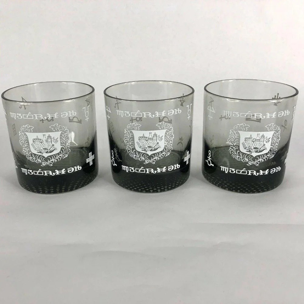 Set of 6 Pharmacy Symbol Glasses Barware Apothecary Tumblers MCM Lowball‎ Rocks